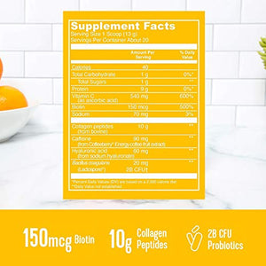 Vital Proteins Morning Get Up and Glow Collagen Peptides Powder Supplement, 90mg of Caffeine for Energy Plus Vitamin C, Biotin and Hyaluronic Acid - 9.3oz, Orange