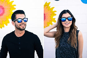 Foldies Matte Black Folding Sunglasses with Polarized Blue Mirror Lens
