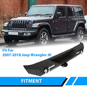 Rear Bumper Compatible with 2007-2018 Jeep Wrangler JK & Unlimited Rock Crawler Bumper w/2" Hitch Receiver, D-Ring, LED Lights (Textured Black)