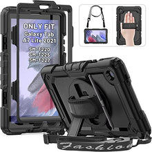 Load image into Gallery viewer, HXCASEAC Samsung Galaxy Tab A7 Lite Case 2021 with Screen Protector Pencil Holder, Heavy Duty Shockproof Cover, 360 Rotating Stand &amp; Hand Strap for Tab A7 Lite 8.7 Inch Case SM-T220/T225/T227, Black
