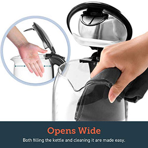 COSORI Glass Boiler Hot Water & Tea Heater with LED Indicator Light 100% Stainless Steel Inner Lid & Bottom, Auto Shut-Off & Boil-Dry Protection, 1.7L, Black