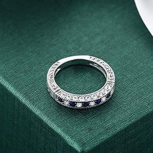 Gem Stone King 925 Sterling Silver Blue and White Created Sapphire Wedding Band Ring For Women (1.00 Cttw)