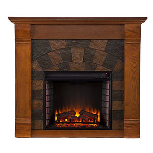 SEI Furniture Elkmont Earth Tone Tile Electric Fireplace, Salem Antique Oak