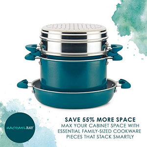 Rachael Ray 8-Piece Aluminum Cookware Set, Teal Shimmer
