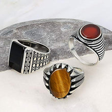 Load image into Gallery viewer, Mens Claw Set Large Oval Cabochon Gemstone Black Onyx Signet Ring For Men Solid Oxidized 925 Silver Handmade In Turkey
