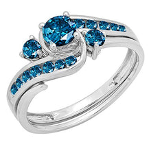 Load image into Gallery viewer, Dazzlingrock Collection 0.90 Carat (ctw) 14k Round Blue Diamond Ladies Swirl Bridal Engagement Ring Set, White Gold, Size 6
