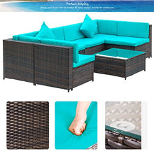Load image into Gallery viewer, Merax 7 Pieces Patio, Weather PE Sectional Garden Furniture Corner Sofa Set for Backyard and Pool, Blue+Rattan
