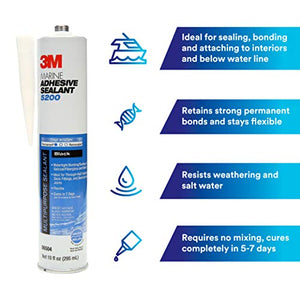 3M Marine Adhesive Sealant 5200 (06504) Permanent Bonding and Sealing for Boats and RVs Above and Below the Waterline Waterproof Repair, Black, 10 fl oz Cartridge