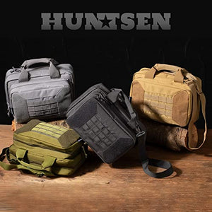 HUNTSEN Tactical Vest for Men Adjustable Size + Tactical Pistol Bag for Double Handguns Black