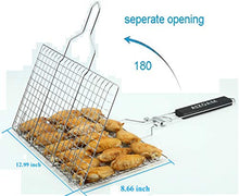Load image into Gallery viewer, AIZOAM Portable Stainless Steel BBQ Barbecue Grilling Basket for Fish,Vegetables, Shrimp,and Small Flat Sea Food .Great Useful BBQ Tool.-【Bonus Additional Sauce Brush and 50 Natural Bamboo Skewers 】
