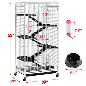 YAHEETECH Multi Levels Rolling Large Ribbit Bunny Cage - 52-inch Pet Ferret Chinchilla Squirrels Cage Small Animals Hutch w/ 3 Front Doors/Bowl/Water Bottle White