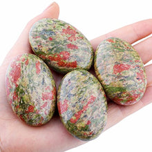 Load image into Gallery viewer, rockcloud Oval Worry Stones,Palm Pocket Energy Stone,Healing Crystal with Velvet Bag,Unakite
