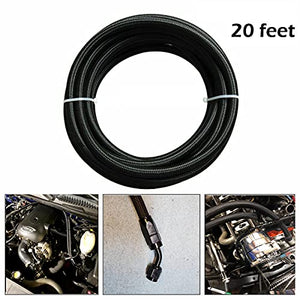 3/8 6AN 20FT Fuel Line Hose Kit, Nylon Stainless Steel Braided Fuel Line Oil/Gas/Fuel Hose End Fitting Hose with 10PCS Swivel Fuel Hose Fitting Adapter Kit - Black