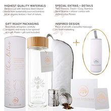 Load image into Gallery viewer, The Lotus Glass Tea Tumbler with Strainer &amp; Infuser Basket for Loose Leaf Tea. Leak-Proof Lid. BPA Free. Double-Walled Glass Travel Tea Cup. 15 ounces
