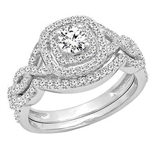 Load image into Gallery viewer, Dazzlingrock Collection 1.00 Carat (ctw) 14K White Diamond Swirl Bridal Halo Engagement Ring Set 1 CT, White Gold, Size 7
