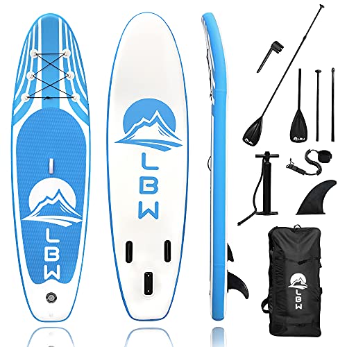 LBW Inflatable Stand Up Paddle Board SUP Paddleboard with Premium SUP Accessories & Waterproof Backpack, Adjustable 3 Pieces Paddle, Non-Slip Deck, Youth & Adult ISUP