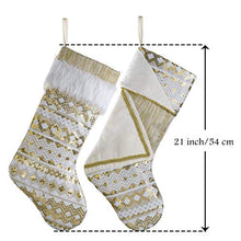 Load image into Gallery viewer, Valery Madelyn 21 inch 2 Pack Luxury White Gold Christmas Stockings Decorations with Embroidery Sequins and Cuff, Themed with Tree Skirt (Not Included)
