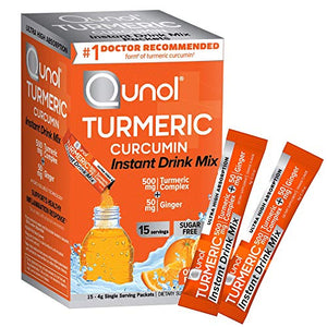 Qunol Turmeric Curcumin Instant Drink Mix, On-The-Go Packets, Orange Flavor, Ultra High Absorption, 500mg Turmeric + 50mg Ginger, Anti-Inflammatory & Joint Support, Dietary Supplement, 15 Servings