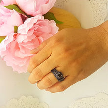 Load image into Gallery viewer, Dazzlingrock Collection Black Rhodium Plated 10K Round Amethyst &amp; Black Diamond Halo Engagement Ring Set, White Gold, Size 5
