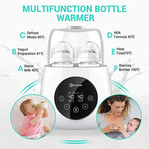 Baby Bottle Warmer Steam Sterilizer, EIVOTOR 6 in 1 Double Bottle Baby Bottle Warmer, LED Display & Baby Food Rapid Heater Warm Milk Formula Heat Food Defrost, BPA Free
