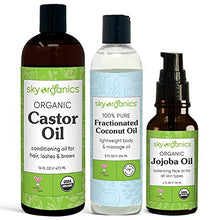 Load image into Gallery viewer, Sky Organics USDA Organic Castor Oil + USDA Organic Jojoba Oil + Fractionated Coconut Oil Bundle
