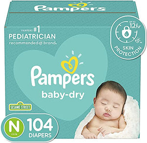 Diapers Size Newborn/Size 0 (< 10 lb), 104 Count - Pampers Baby Dry Disposable Baby Diapers, Super Pack