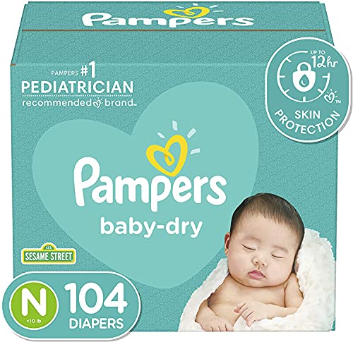 Diapers Size Newborn/Size 0 (< 10 lb), 104 Count - Pampers Baby Dry Disposable Baby Diapers, Super Pack
