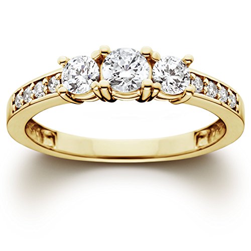 1 Ct 3-Stone Diamond Engagement Ring 10K Yellow Gold - Size 7.5