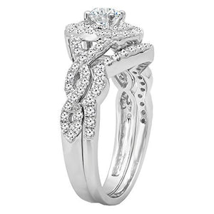 Dazzlingrock Collection 1.00 Carat (ctw) 14K White Diamond Swirl Bridal Halo Engagement Ring Set 1 CT, White Gold, Size 5