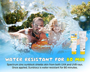 Sunblocz Zinc Oxide Sunscreen for Baby and Kids, SPF 50, Natural, Mineral Zinc Oxide Organic Sunblock, Broad Spectrum, Waterproof, Reef Safe