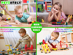 Wooden Train Tracks Full Set, Deluxe 55 Pcs with 3 Destination Fits Thomas, Brio, IKEA, Chuggington, Imaginarium, Melissa and Doug - Best Gifts for Kids Toddler Boys and Girls