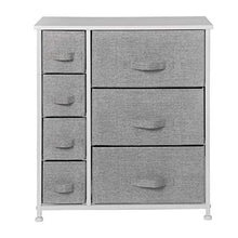 Load image into Gallery viewer, 7 Drawers Dresser - Furniture Storage Tower Unit for Bedroom, Hallway, Closet, Office Organization - Steel Frame, Wood Top, Easy Pull Fabric Bins Gray/White
