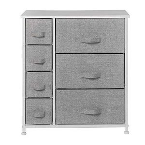 7 Drawers Dresser - Furniture Storage Tower Unit for Bedroom, Hallway, Closet, Office Organization - Steel Frame, Wood Top, Easy Pull Fabric Bins Gray/White