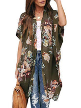 Load image into Gallery viewer, Womens Floral Long Cardigans Kimono Lightweight Sheer Beach Cover Up Swimsuit Draped Loose Duster Cape Yellow
