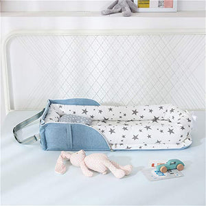 Abreeze Baby Bassinet for Bed Bedside Cribs -Grey Stars Baby Lounger - Breathable & Hypoallergenic Co-Sleeping Baby Bed - 100% Cotton Portable Crib for Bedroom/Travel 0-24 Months