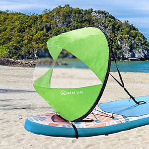 Arya Life 42 inches Downwind Wind Sail Kit Kayak Wind Sail Kayak Paddle Board Accessories,Easy Setup & Deploys Quickly,Compact & Portable,Green