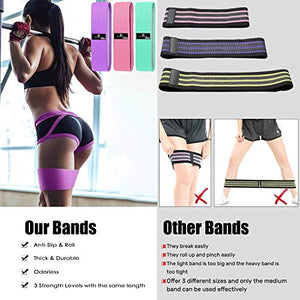 Exercise Resistance Bands for Legs and Butt, Anti-Slip & Roll Workout Booty Bands for Women Squat Glute Hip Training, 3 Levels Sports Fitness Band -JUEYINGBAILI