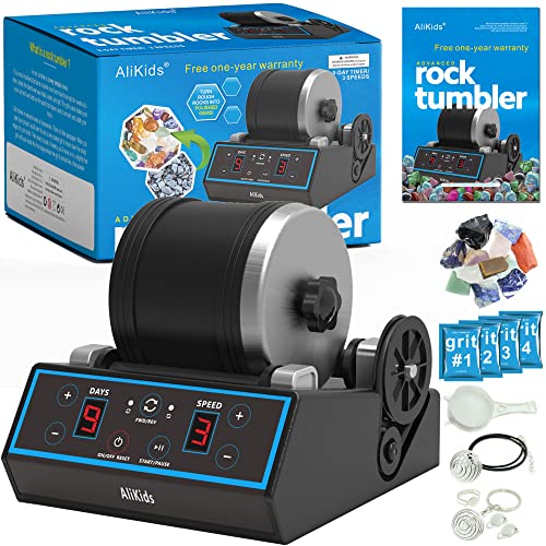Professional Advanced Rock Tumbler Kit, include Rough Gemstones, 4 Polishing Grits, with 3 Speed Settings and Digital 9-Day Timer