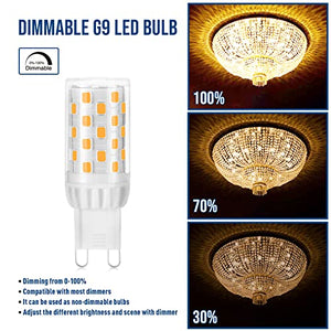 Dimmable G9 LED Bulb 4.5W 3000K 120V Soft Warm White Light Bulbs,CRI85 G9 Bi Pin Bulb (T4 40Watt Halogen Replacement ),450 Lumens,No Flickering, 360 Beam Angle,Energy Saving G9 Small Bulb, 5 Pack