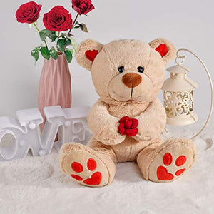Gifts for Mom Wife Fiancée Girlfriend,11 inch Rose Flower Teddy Bear Gifts for Her Women Best Friends Teenage Girls Who Love Plush Stuffed Animal, Funny Gifts for Birthday Mothers Day Valentines Day