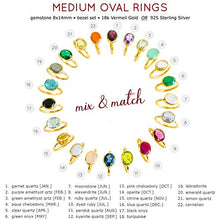 Load image into Gallery viewer, Emerald Quartz ring, stackable ring, Vermeil Gold or silver, bezel set ring, oval ring, green gemstone ring, May Birthstone ring
