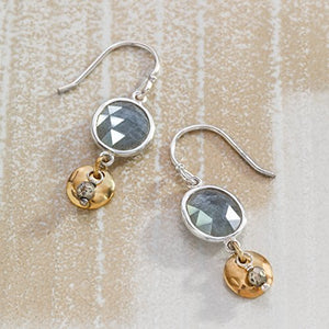 Silpada 'Stepping Stone' Natural Labradorite & Pyrite Drop Earrings in Sterling Silver & Brass