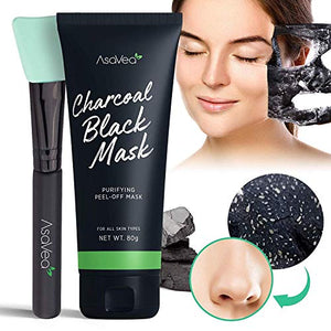 AsaVea Blackhead Peel Off Mask With Brush, Black mask, Blackhead Remover Mask, Purifying Black Peel off Charcoal Mask, Pore Removal Peel off Strip Mask Blackhead Acne Black Mud Facial Mask 80g