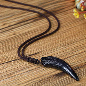 COAI Reiki Healing Wolf Tooth Black Obsidian Genuine Stones Pendant Necklace for Men