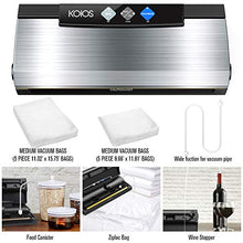 Load image into Gallery viewer, KOIOS Vacuum Sealer Machine, 80Kpa Automatic Food Sealer with Cutter for Food Savers, 10 Sealing Bags (FDA-Certified), With Up To 40 Consecutive Seals, Dry &amp; Moist Modes, Compact Design (Silver)
