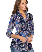 Load image into Gallery viewer, CEASIKERY Women's 3/4 Sleeve Floral V Neck Tops Casual Tunic Blouse Loose Shirt 008
