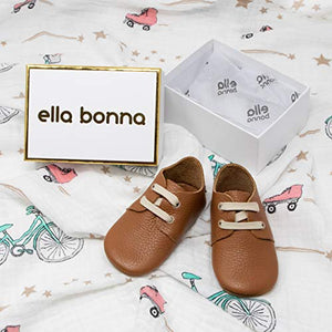 Ella Bonna Oxford Baby Boy Shoes, Rubber Sole, Leather Baby Shoes, Toddler Girl Baby Walking Shoes, Newborn Infant Mini Kids Crib Baby Moccasins (Taba, US 4)