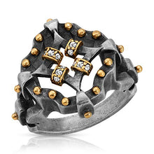 Load image into Gallery viewer, Galaxy Gold Rustic Finish Vintage Irish Celtic Kaleidoscope Design Ring Sterling Silver and 18K Combination with Natural Diamonds (5.5)
