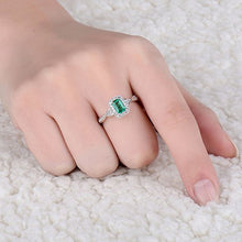 Load image into Gallery viewer, Lanmi 14K White Gold Natural Green Emerald Diamonds Rings Engagement Promise for Women
