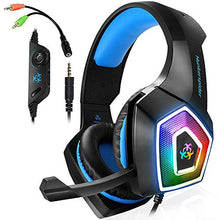 Load image into Gallery viewer, Gaming Headset with Mic LED Light On Ear Gaming Headphone PS4,3.5mm Wired Gaming Headset for PC Mac Laptop Gamer Headphone (Blue)

